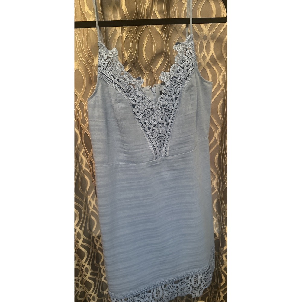Laundry by Shelli Segal 12 Cotton Linen Knee Length Dress Lace Eyelet Fit Flare